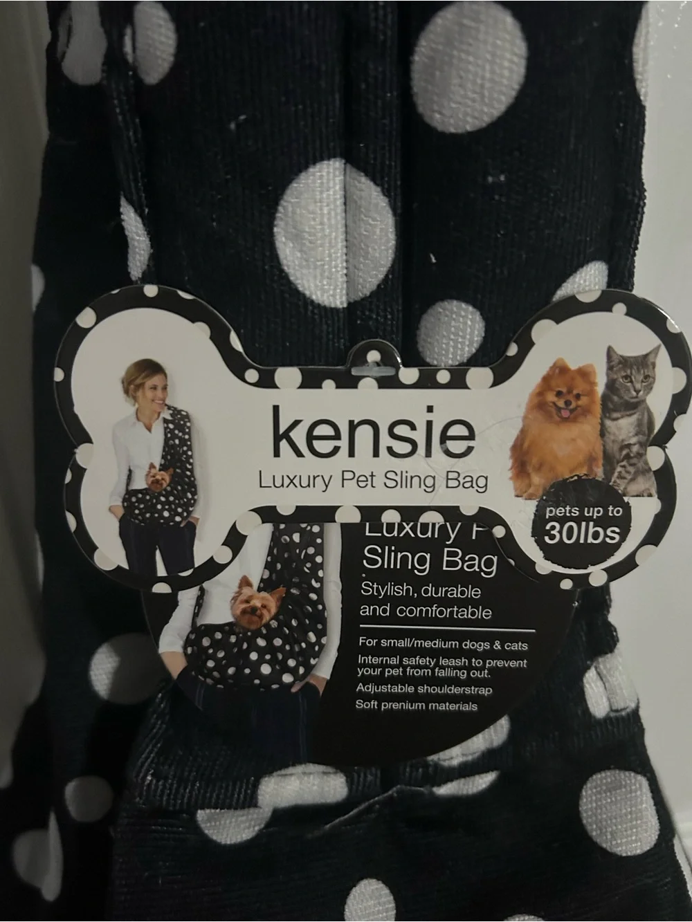 Kensie Black & White Polka Dot Luxury Pet Sling